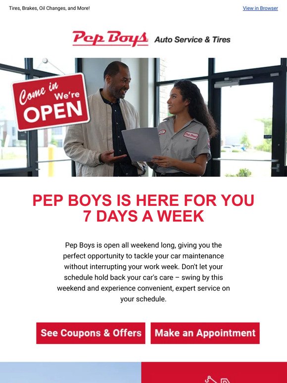 PEP BOYS: Your Weekend Pit Stop 🚘