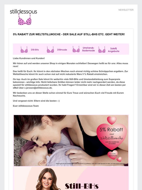 5% Rabatt zur Weltstillwoche - Der SALE auf Still-BHs etc. geht weiter!
