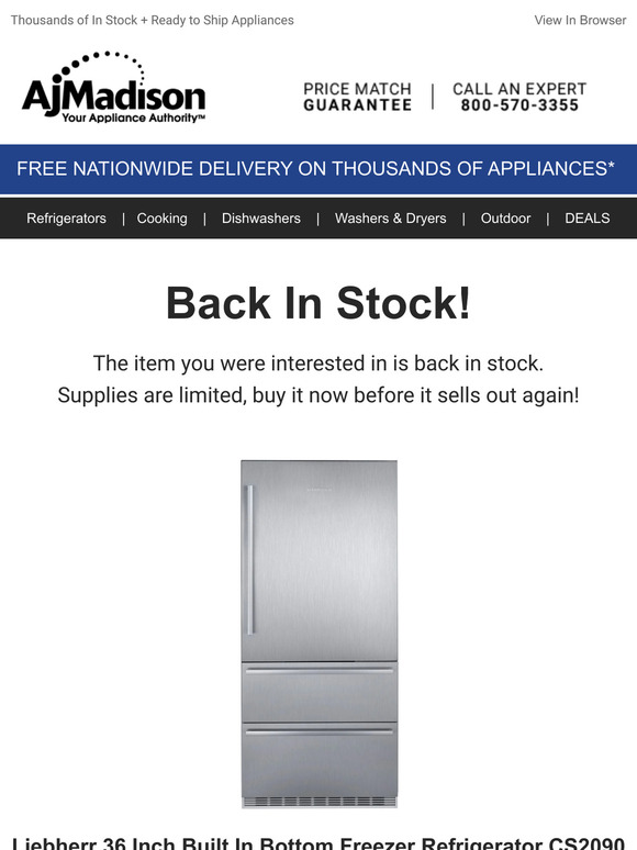 Aj Madison Back in stock! Liebherr 36 Inch Built In Bottom Freezer
