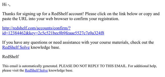 Confirm your RedShelf Registration