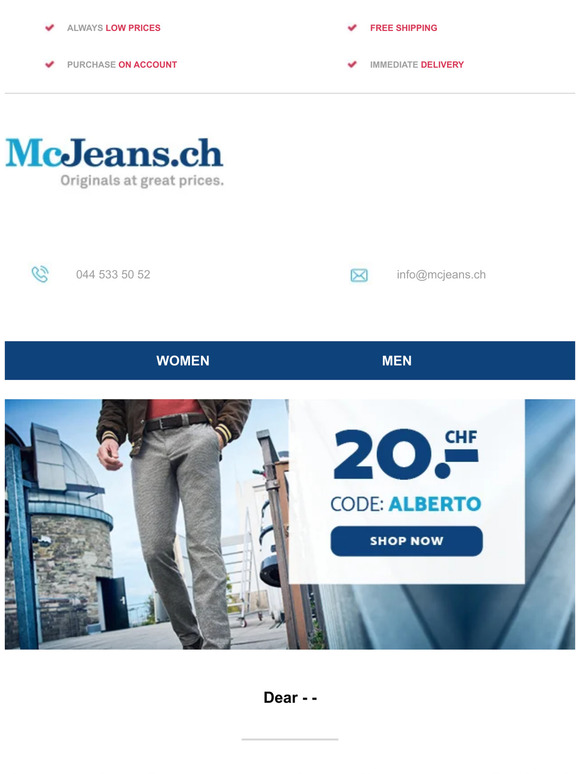 👖 CHF 20 off – McJeans.ch – free shipping