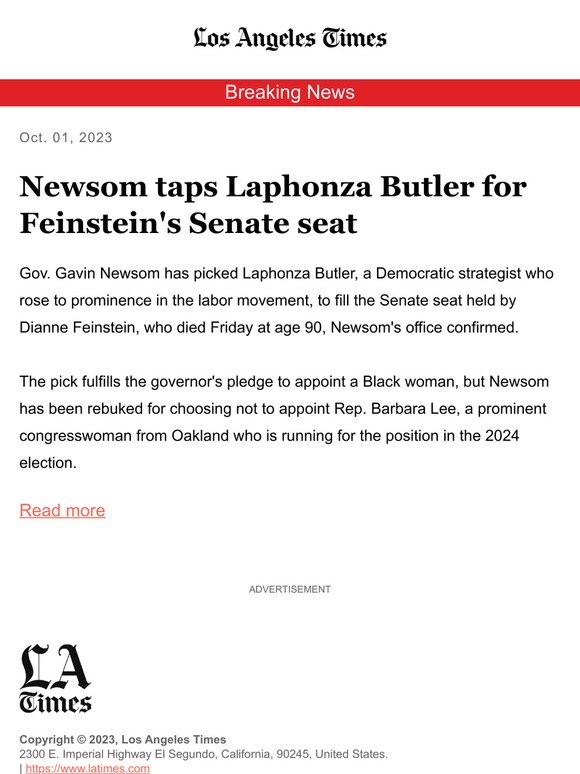 Newsom taps Laphonza Butler for Feinstein's Senate seat