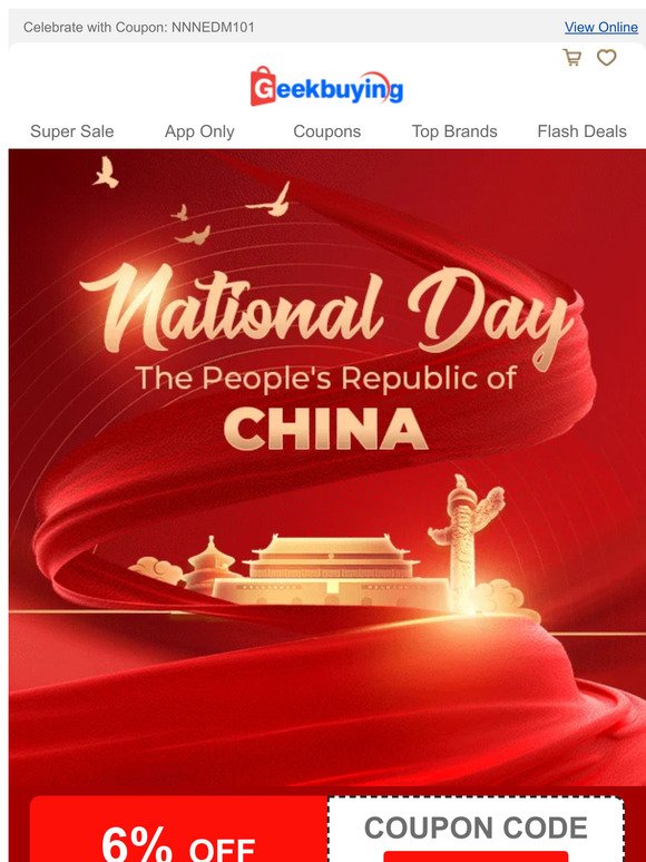 🎉Happy China's National Day | 😘 Check Out 6% Off Sitewide Coupon Now!