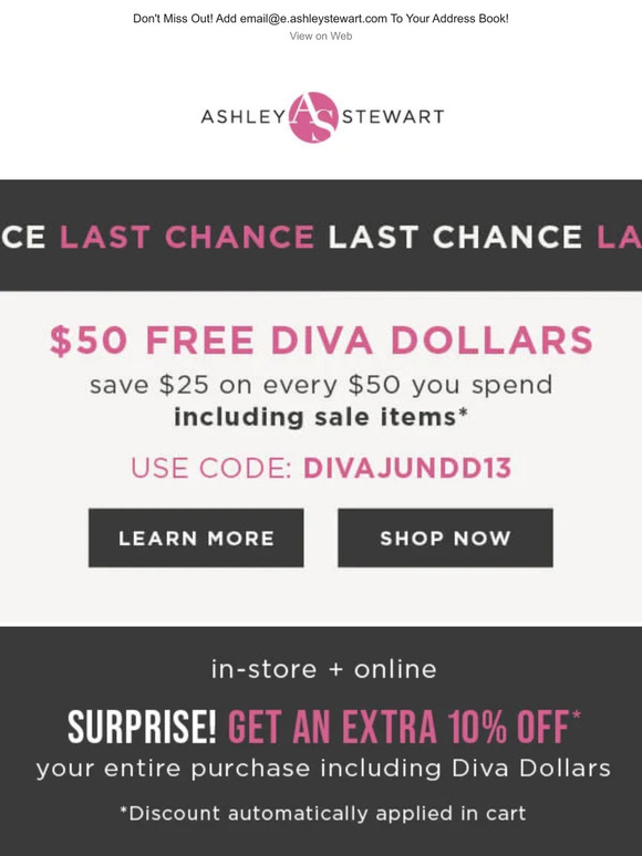 Whoops! You Almost Let Your DIVA DOLLARS Expire