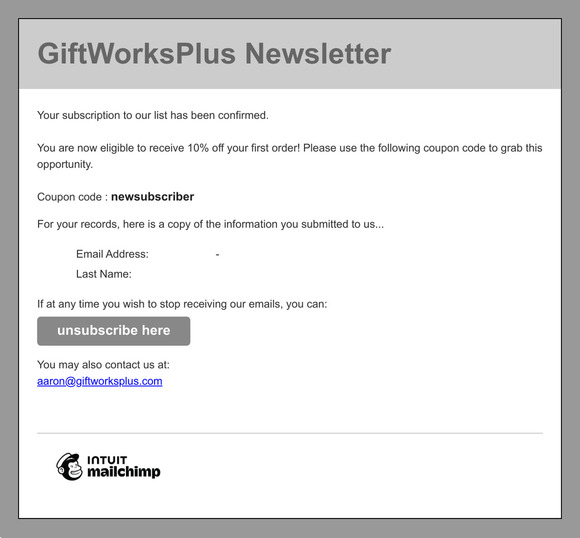 GiftWorksPlus Newsletter: Subscription Confirmed