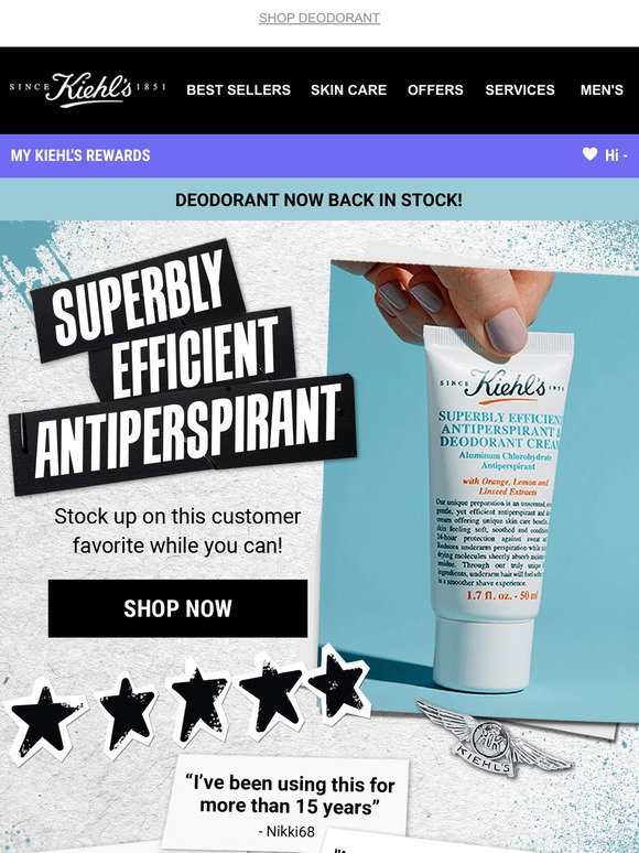 Kiehl's 📢 Deodorant Is Back In Stock Milled