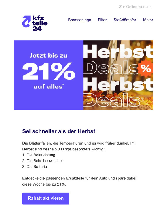 Bis zu 21% Rabatt - Mach dein Auto herbstfit