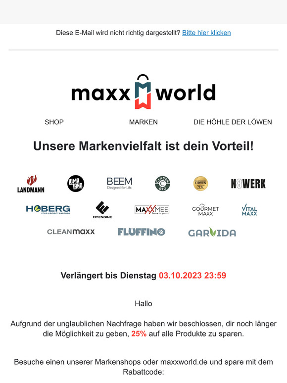 Langes Wochenende? Gilt auch für unsere 25% Rabatt Aktion
