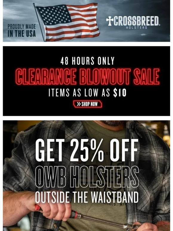 25% Off OWB Holsters + $10 Clearance Blowout!