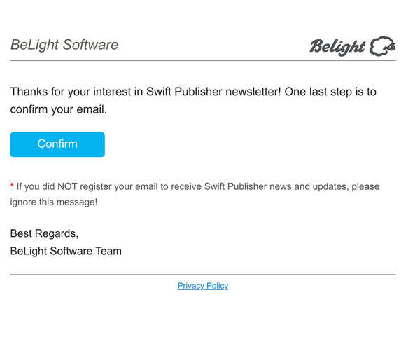 Confirm your email for Swift Publisher