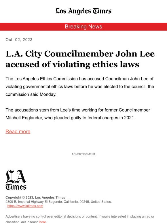 L.A. City Councilmember John Lee accused of violating ethics laws