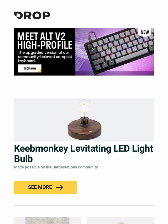 Keebmonkey Levitating LED Light Bulb, Drop + The Lord of the Rings The One Ring Artisan Keycap, Shargeek Matrix 67W Charger and more...