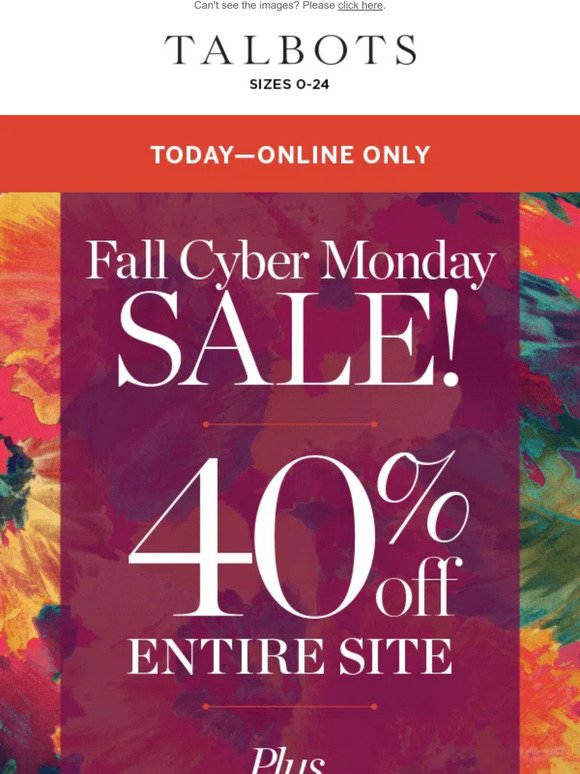 Talbots Fall Cyber Monday! 40 off ENTIRE SITE Milled
