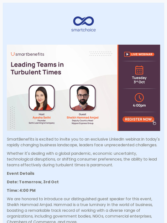Join our webinar tomorrow on "Leading Teams In Turbulent Times"