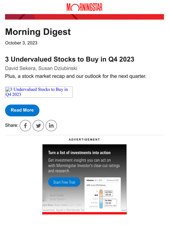 Morningstar Inc. 3 Undervalued Stocks to Buy in Q4 2023 Milled
