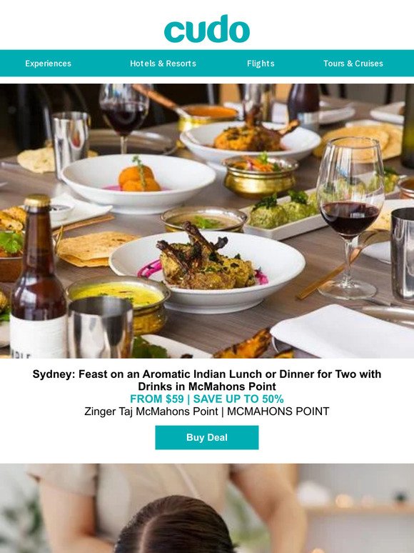 Sydney: Indian Lunch or Dinner Feast for Two w. Drinks
