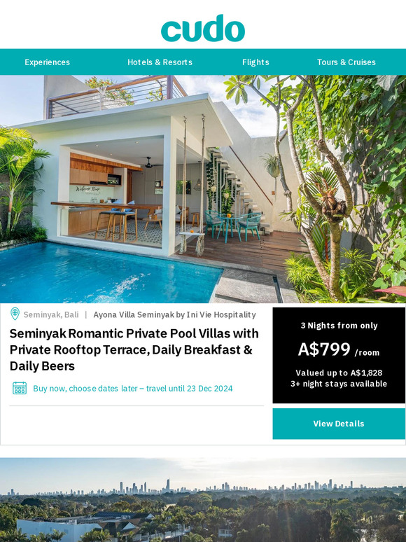 Bali Villa of the Month from $799 PLUS Gold Coast, Melbourne & Perth