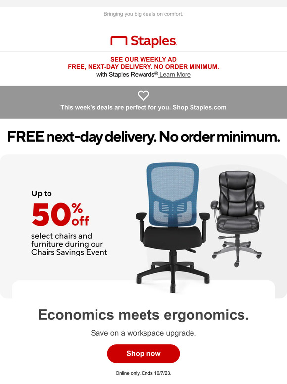 Staples Copy & Print We're offering you 50 off select chairs and