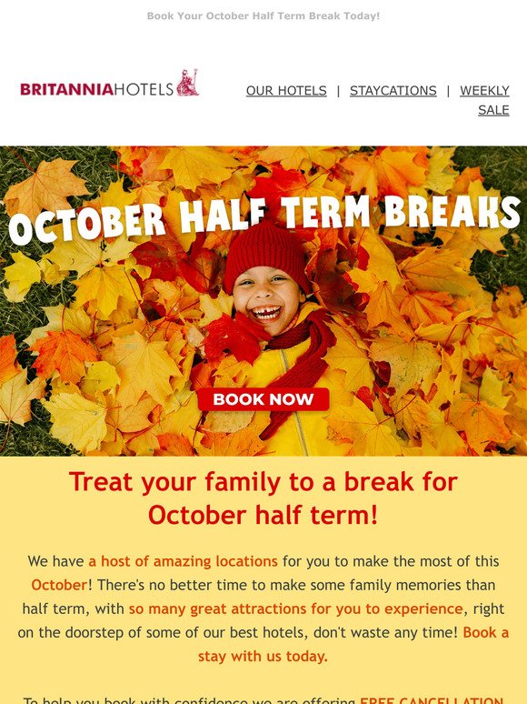 🍁 Book your October half term break — and make the most of the school holidays! 🍂