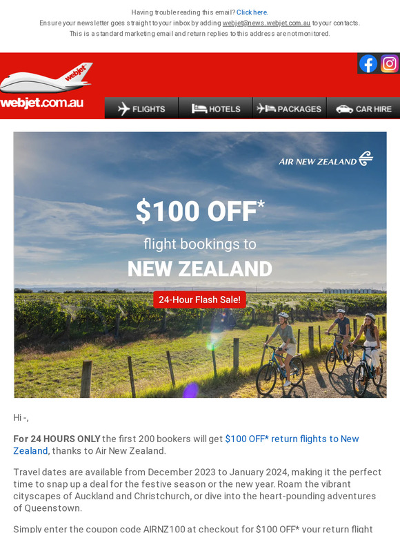 Webjet.com.au: 24 Hours Only 📢 $100 OFF New Zealand Flight Bookings ...