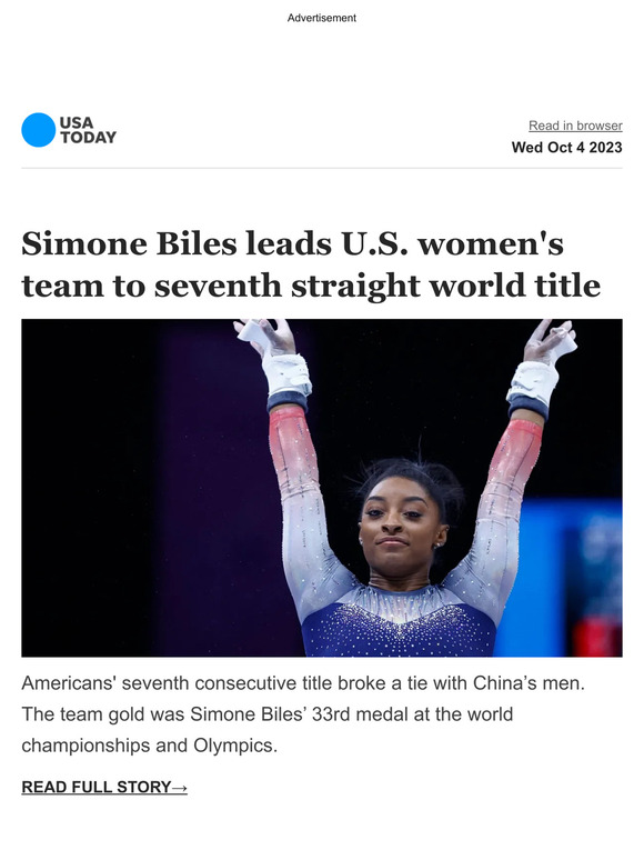 Usa Today Breaking Simone Biles Leads Us Womens Gymnastics To Record Seventh Consecutive 8653