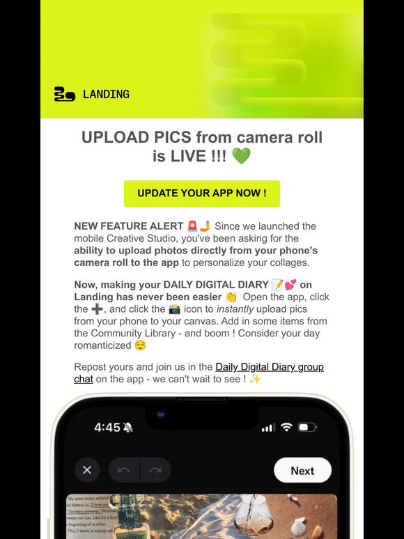 NEW Landing feature 📸😭 UPLOAD UR PICS to the app!