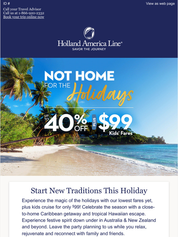 Holland America Line {FIRST_NAME}, Holiday Cruises on Sale Now Milled