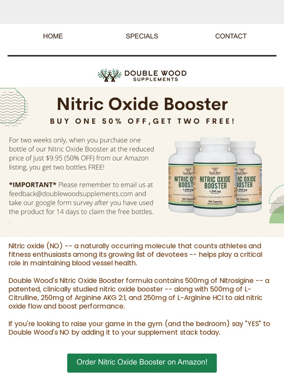 Double Wood Supplements Nitric Oxide Booster Special Buy One 50 On