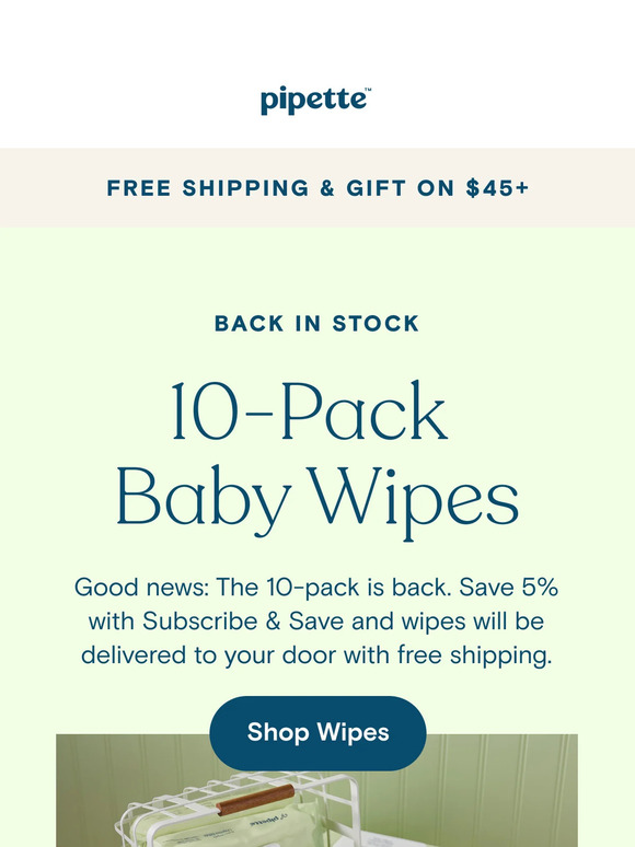 Back in stock: 10-pack Baby Wipes!