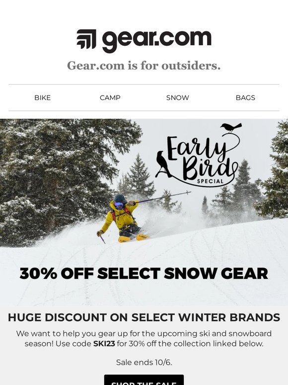 Ski gear is here and 30% off!