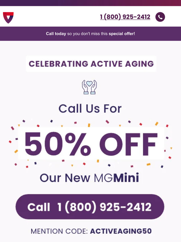 Call now to save 50% on our new MGMini – Age Actively with us!