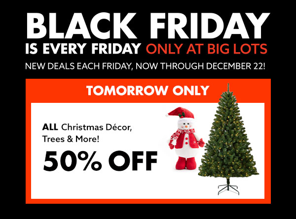 Big Lots: TOMORROW ONLY: 50% OFF ALL Christmas trees, décor & more