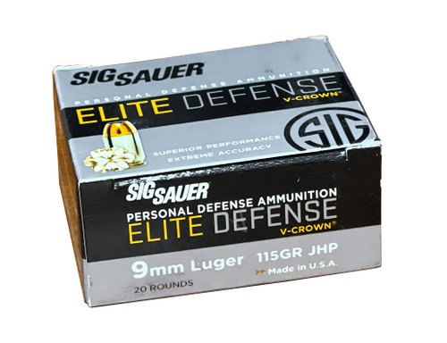 Sig Ammo Elite 9mm, 115gr, V-Crown JHP, 20rd Box 