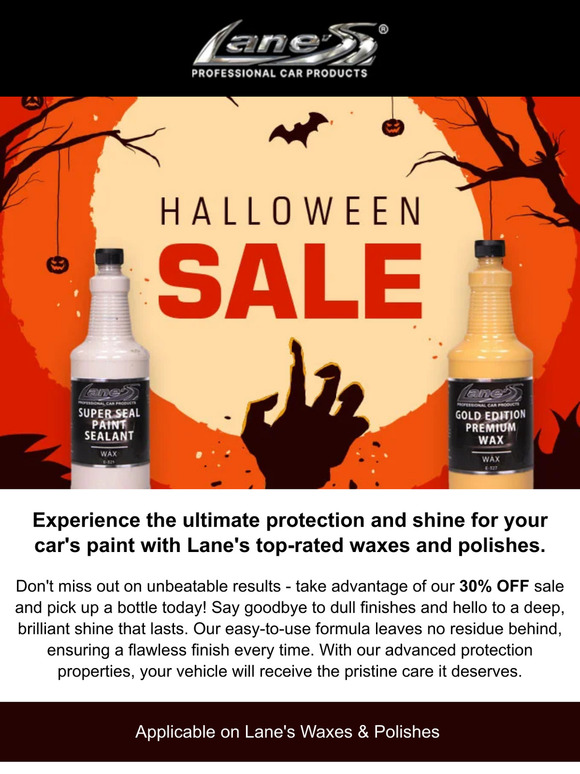 Trick or Treat Yourself to 30% OFF Lane's Car Products