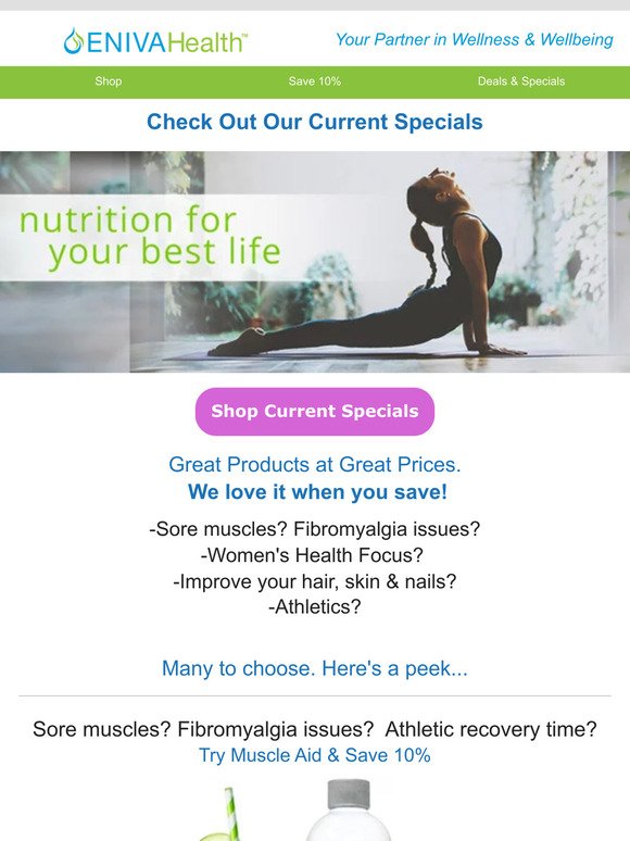 😀 Current Specials! Women's Health - Sore muscles - Hair, skin, nails - We love it when you save! 😀