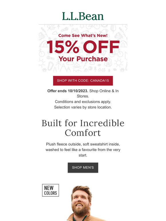 L.L.Bean Canada 15 OFF Your Purchase is Here Milled