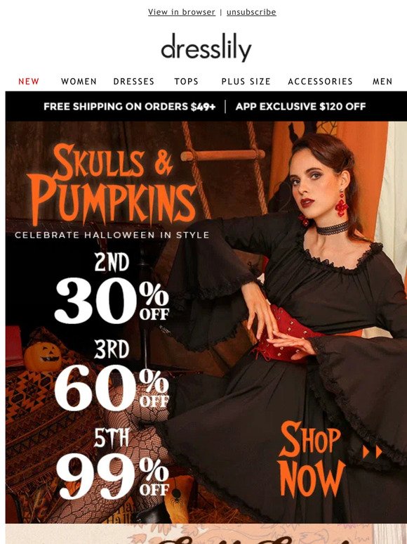 Halloween Clearance Sale + Outfits Deals, Up To 30% Off!