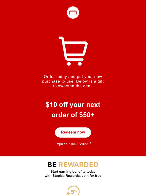 Staples Quick followup Your order is (check out now