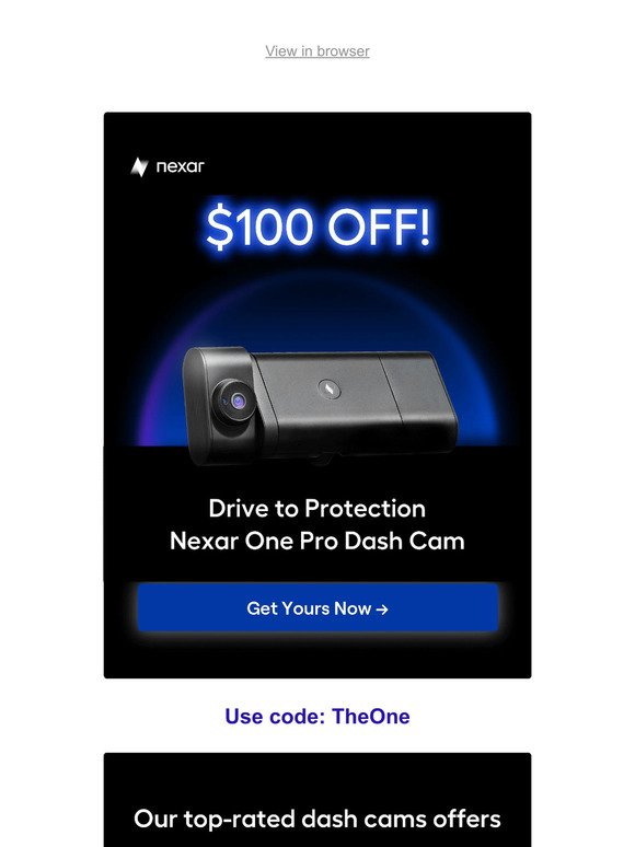 October Exclusive: $100 Off Nexar One - Use Code TheOne