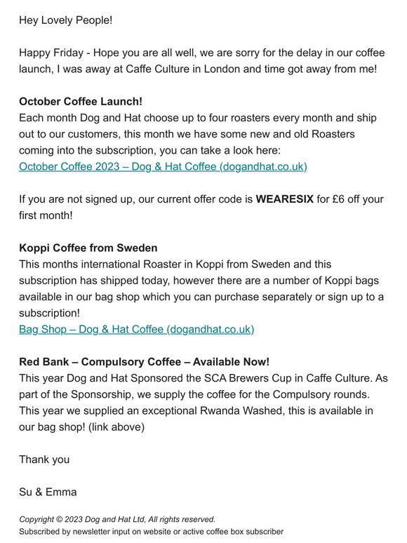 Dog and Hat Dog and Hat October Coffee Launch! Milled