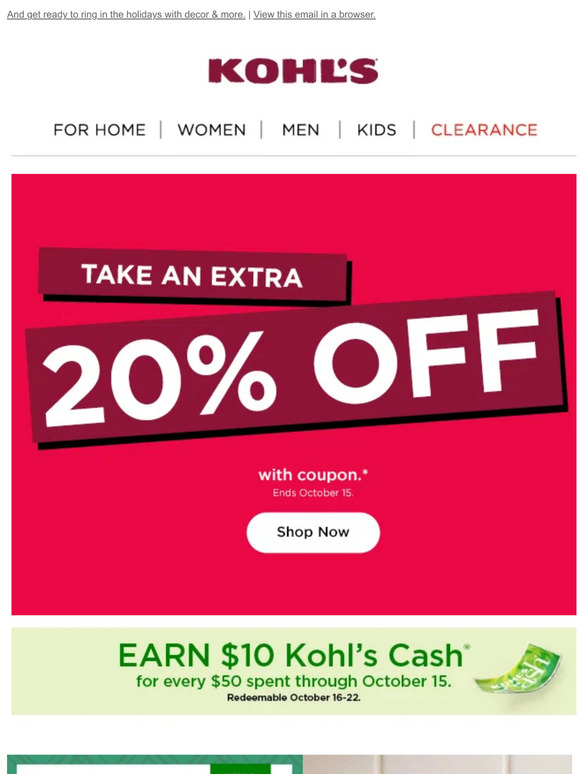 Take 15% off + earn Kohl's Cash  who's ready to shop? 🛍️ - Kohls