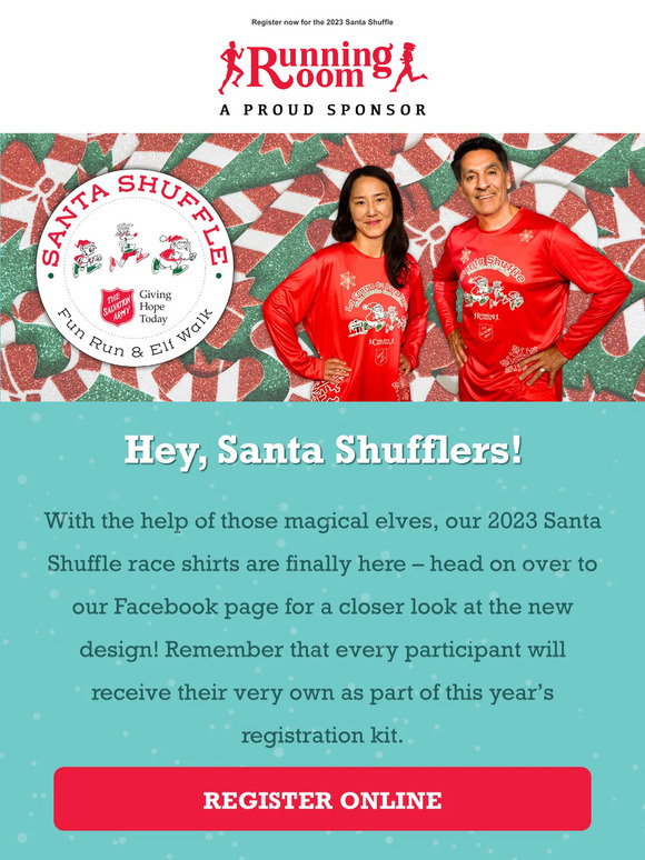 Running Room The 2023 Santa Shuffle Race Shirts Have Arrived from the