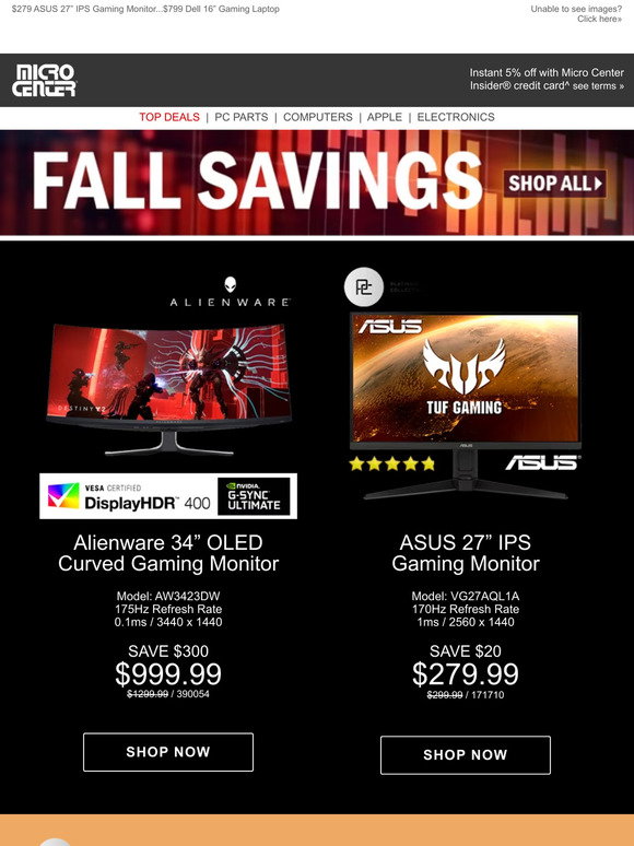 microcenter 999 Alienware 34" OLED Curved Gaming Monitor! 699 Dell