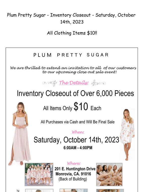 P L U M    P R E T T Y    S U G A R  | Clothing Close Out | Saturday, October 14th, 2023