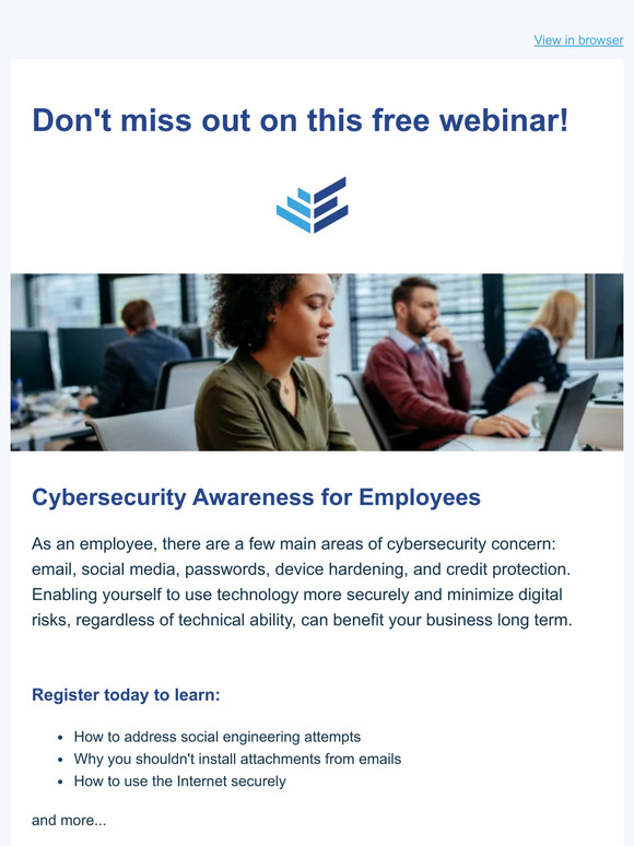 (Reminder) Cybersecurity Awareness for Employees Webinar this Wednesday! 👀