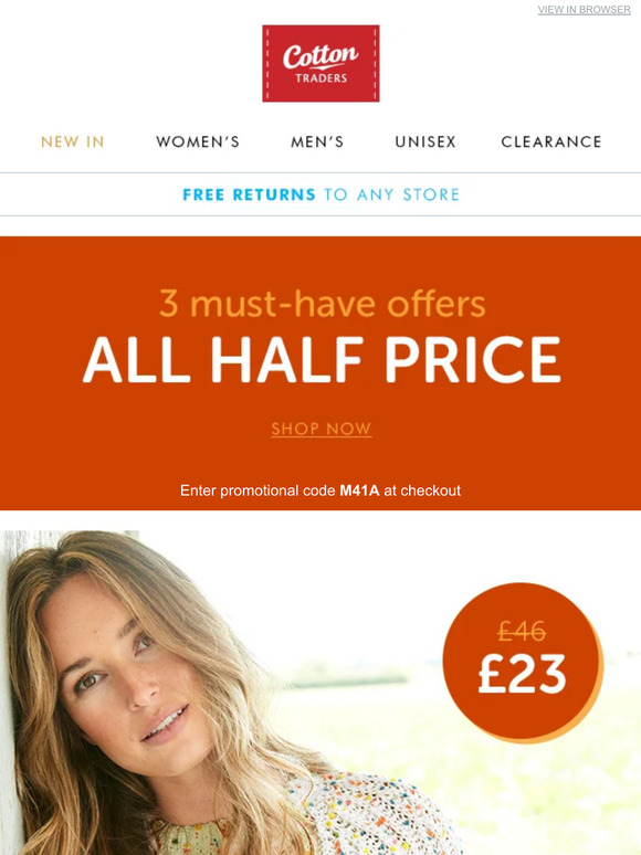 Cotton Traders Your 3 Half Price offers have arrived! ⭐ Milled