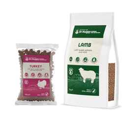 Dr.Huggy supreme dog nutrition jagnięcina z batatami i miętą + Dr.Huggy supreme dog nutrition indyk