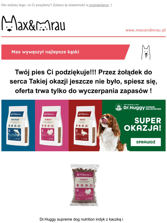 Takiej przeceny jeszcze nie było. Karmy premium Dr. Huggy ponad 25% taniej 🐕 🚀Akcja trawa do wyczerpania zapasów!🚀