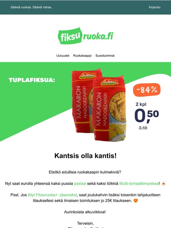 Pasta & Mutti -84% 🍝 Joulukahvi 0€ 🎁