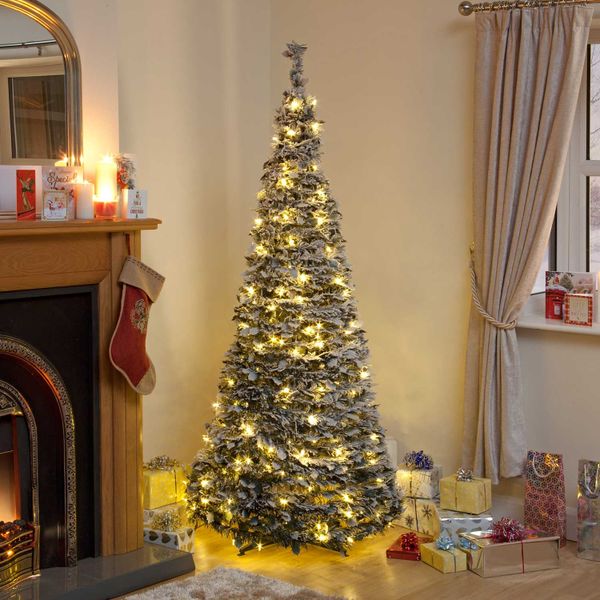 Pre-Lit Flock Holly Pop-Up Christmas Tree (5ft/6ft)
